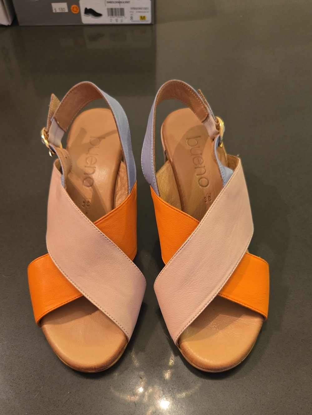 Bueno Women's Orange and Cream Crisscross Wedge Sandals